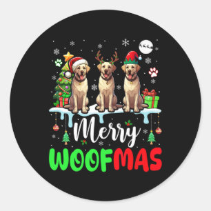 Sticker Rond Joyeux Noël Woat Three Père Noël Elf Labrador Retr