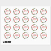 Sticker Rond Joyeux Noël Wreath Red Script | Couronne (Feuille)