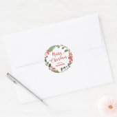Sticker Rond Joyeux Noël Wreath Red Script | Couronne (Enveloppe)