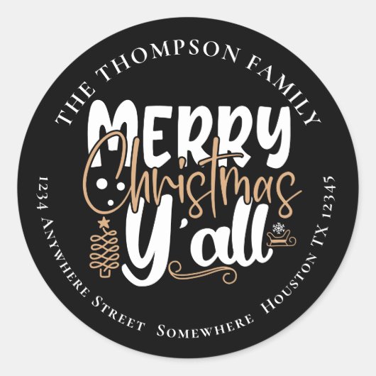 Sticker Rond Joyeux Noël Y’All Black Retour Nom Adresse (Devant)
