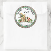 Sticker Rond Joyeux Noël Y'all Country et Western Rustic (Sac)