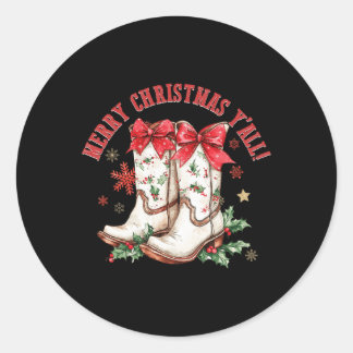 Sticker Rond Joyeux Noël Y'all Howdy Bottes de Noël Cowgir