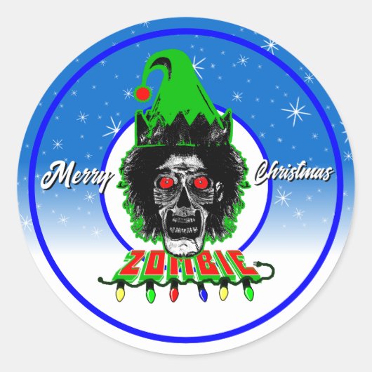 Sticker Rond Joyeux Noël Zombie Script Blanc (Devant)