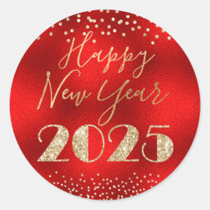 Sticker Rond Joyeux Nouvel An 2025 Diamants de Parties scintill