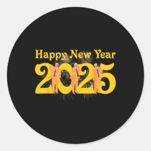 Sticker Rond Joyeux Nouvel An 2025 Drôle Trump Dance Fireworks