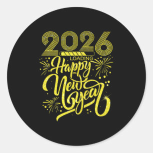 Sticker Rond Joyeux Nouvel An 2026 Chargement de Fireworks Part