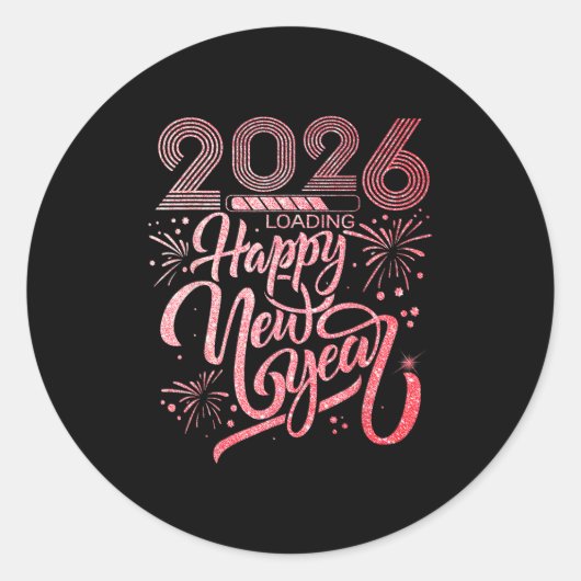 Sticker Rond Joyeux Nouvel An 2026 Chargement de Fireworks Part (Devant)