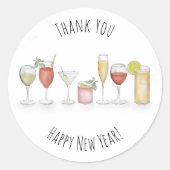Sticker Rond Joyeux Nouvel An Aquarelle Cocktails Merci (Devant)