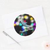 Sticker Rond Joyeux Nouvel An Dauphin et feux d'artifice (Enveloppe)