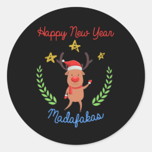 Sticker Rond Joyeux Nouvel An Madafakas Noël Reindeer Cadeau