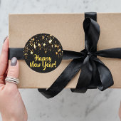 Sticker Rond Joyeux Nouvel An noir brillant étoiles