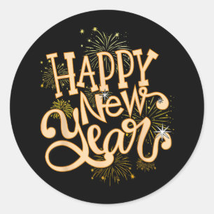 Sticker Rond Joyeux Nouvel An Nouvel An Soirée Femmes Hommes Fa