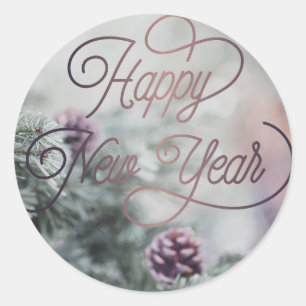 Sticker Rond Joyeux Nouvel An Rose Personnalisé 2025