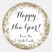 Sticker Rond Joyeux Nouvel An Simple Or et Blanc (Devant)