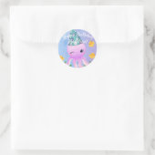 Sticker Rond Joyeux Octopus violet anniversaire (Sac)