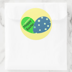 Sticker Rond Joyeux Oeufs de Pâques Bleus Vert Pâques