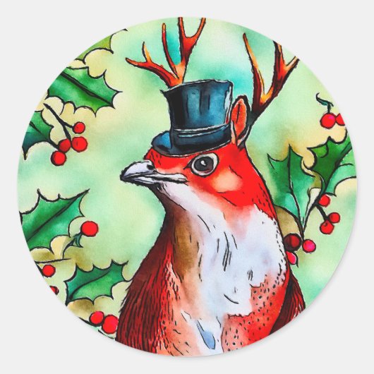 Sticker Rond Joyeux Oiseau de Noël (Devant)