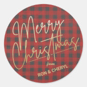 Sticker Rond Joyeux or Noël Rouge Buffle Plaid (Devant)