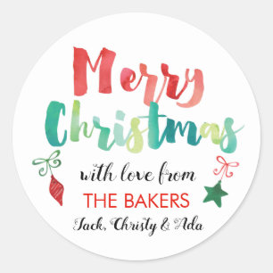 Sticker Rond Joyeux ornements de Noël peints