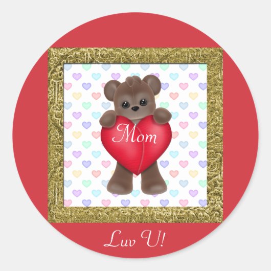 Sticker Rond Joyeux ours de la fête des mères (Devant)