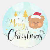 Sticker Rond joyeux ours mignon de noël (Devant)
