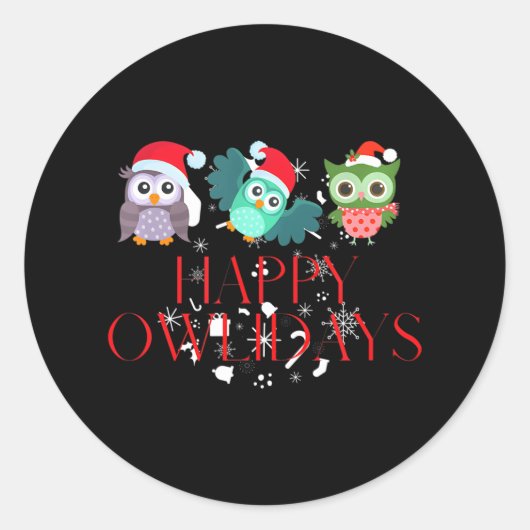 Sticker Rond Joyeux Owlidays Joyeux Noël Joyeux Owl Hoot (Devant)