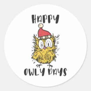 Sticker Rond Joyeux Owly Days Funny Père Noël Owl
