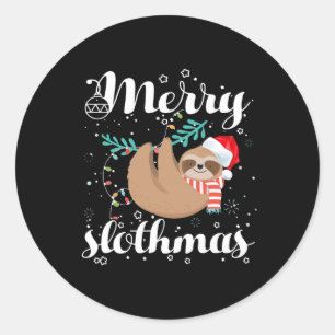 Sticker Rond Joyeux Pajama De Noël Slothmas Pour Les Amateurs D