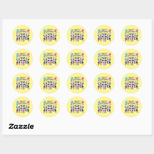 Sticker Rond Joyeux Pandas d'anniversaire (Feuille)