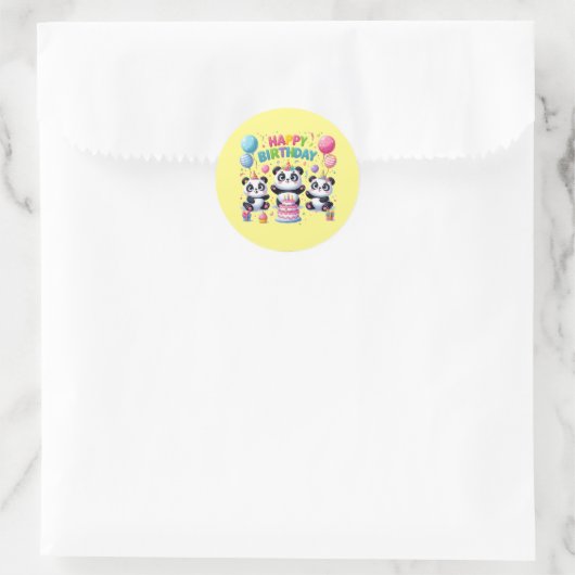 Sticker Rond Joyeux Pandas d'anniversaire (Sac)
