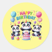 Sticker Rond Joyeux Pandas d'anniversaire (Devant)