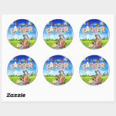 Sticker Rond Joyeux Pâques (Feuille)