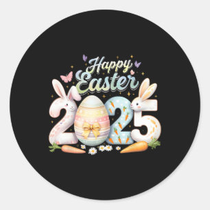 Sticker Rond Joyeux Pâques 2025 Lapin Rabbit Face à la Journée