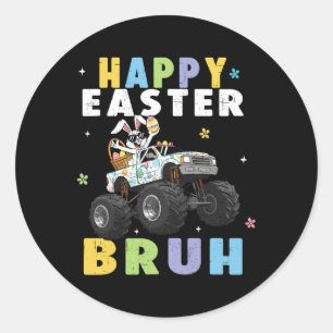 Sticker Rond Joyeux Pâques Bruh Funny Monster Camion oeufs de l