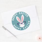 Sticker Rond Joyeux Pâques | Hipster Bunny de Pâques (Enveloppe)