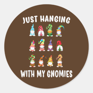 Sticker Rond Joyeux Pâques, Je Passe Avec Mes Gnomes