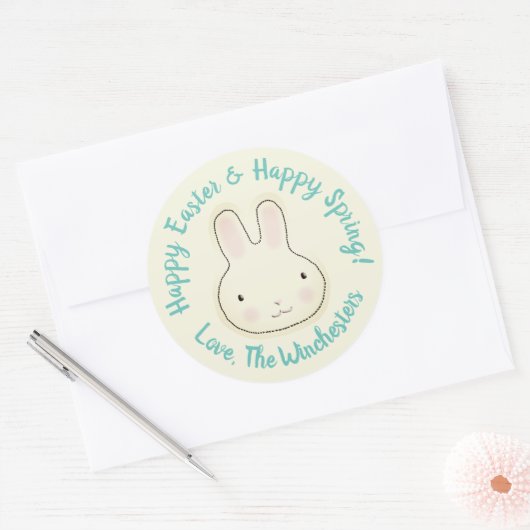 Sticker Rond Joyeux Pâques Joyeux Printemps pastel mignon lapin (Enveloppe)