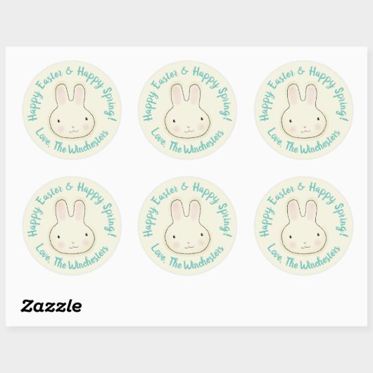 Sticker Rond Joyeux Pâques Joyeux Printemps pastel mignon lapin (Feuille)