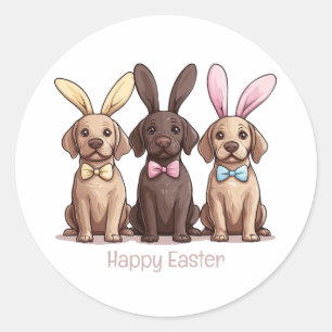 Sticker Rond Joyeux Pâques Labrador Retriever Chiens Bunny Ears