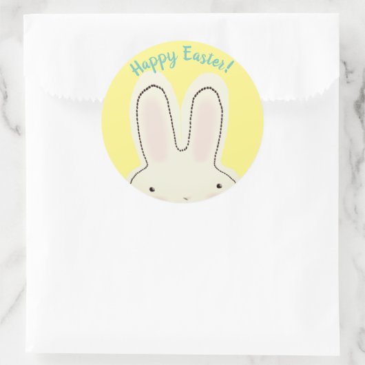 Sticker Rond Joyeux Pâques mignon amusant lapin peekaboo script (Sac)