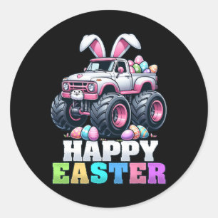 Sticker Rond Joyeux Pâques Monster Truck Lapin de Pâques Monstr