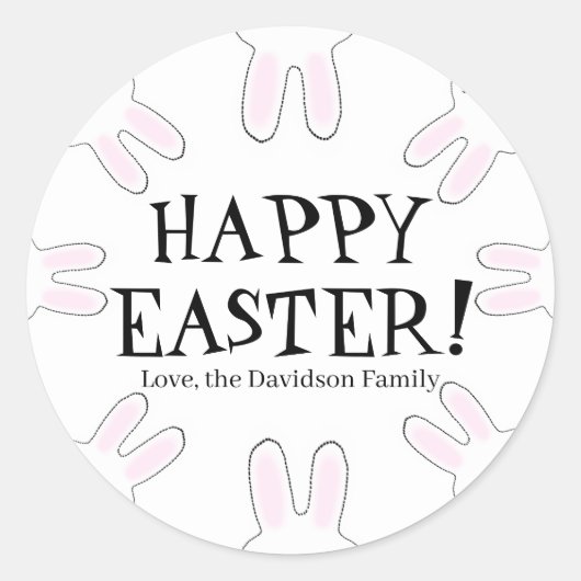 Sticker Rond Joyeux Pâques noir blanc coutume coutume mignonett (Devant)