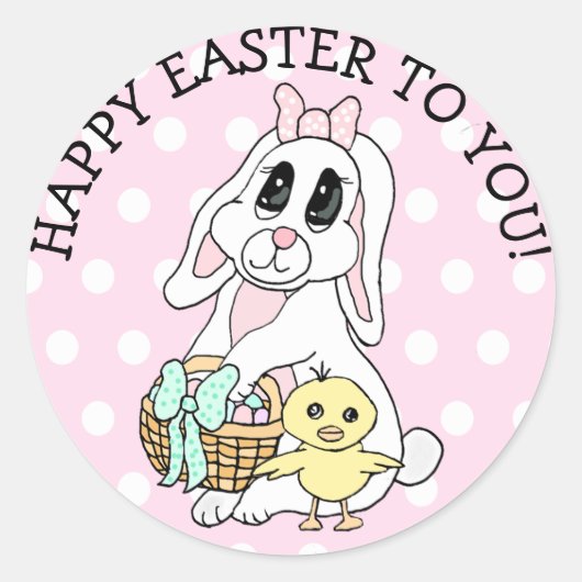 Sticker Rond Joyeux Pâques pour vous lapin et poussin (Devant)