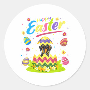 Sticker Rond Joyeux Pâques Rottweiler Chien Propriétaire Animau