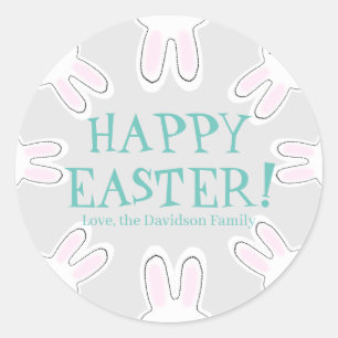 Sticker Rond Joyeux Pâques turquoise gris coutume coutume migno