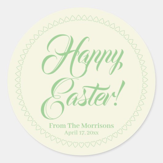 Sticker Rond Joyeux Pâques vert coeur pastel script personnalis (Devant)