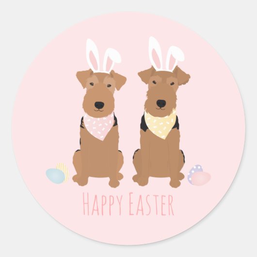 Sticker Rond Joyeux Pâques Welsh Terriers Chiens Lapin Oreilles (Devant)