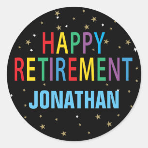 Sticker Rond Joyeux parti de retraite coloré avec nom
