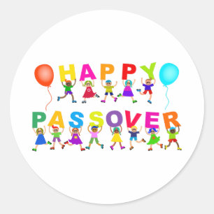 Sticker Rond Joyeux Passover mignon Cartoon Diverse Kids Texte