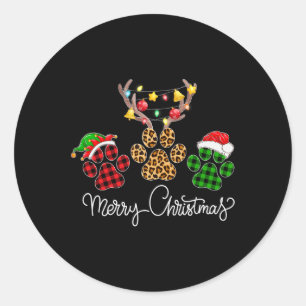Sticker Rond Joyeux pattes de chien de Noël éclaire Buffalo Pla